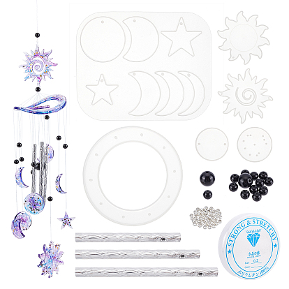 DIY Sun & Moon & Star Wind Chime Making Kits, Including Silicone Molds, Aluminum Tube, Acrylic Beads and Crystal Thread