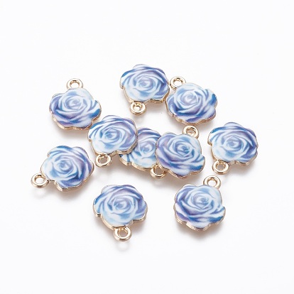 Plaqué or pendentifs en alliage d'émail, fleur, 17x14x2mm, Trou: 1.5mm