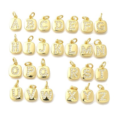 26подвески из латуни с микропаве из кубического циркония, без кадмия, без никеля и без свинца, квадрат с буквой a ~ z