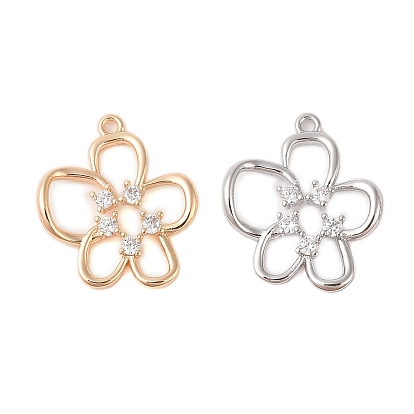 Стеклянные стразы подвески, с латунной фурнитурой , цветок, прозрачные