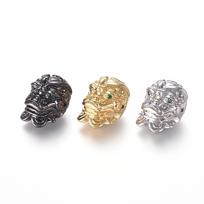 Brass Micro Pave Cubic Zirconia Beads, Pixiu, Green