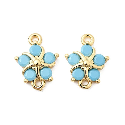 Подвески из латуни со стеклянным креплением, цветок ссылки, Небесно-голубой