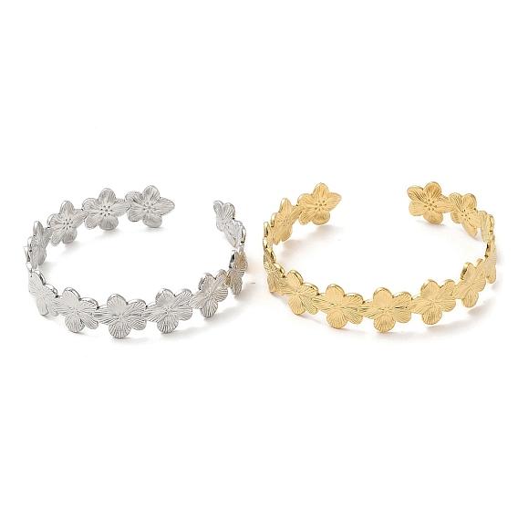 304 из нержавеющей стали манжеты браслеты, открытые браслеты с цветами для женщин