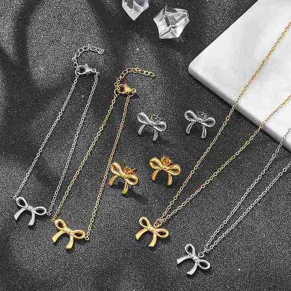 Бант 304 серьги-гвоздики из нержавеющей стали, ожерелья и браслеты наборы, наборы украшений для женщин