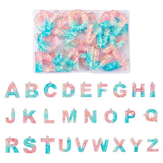 26 шт 26 стиль прозрачные подвески из эпоксидной смолы, с пайеткой и петлями в тон платинового железа, письмена