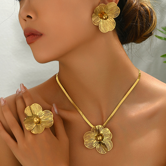 Комплекты из серег, ожерелий и колец из нержавеющей стали для женщин