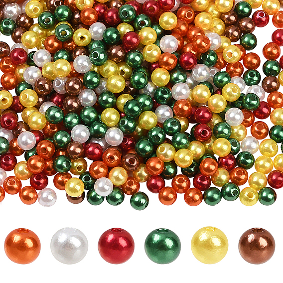 6 расцветка бусины акриловые имитационный жемчуг, окрашенные, круглые