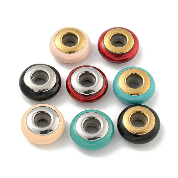 304 эмаль нержавеющей стали европейские шарики, с резиной внутри, бусины с большим отверстием, рондель