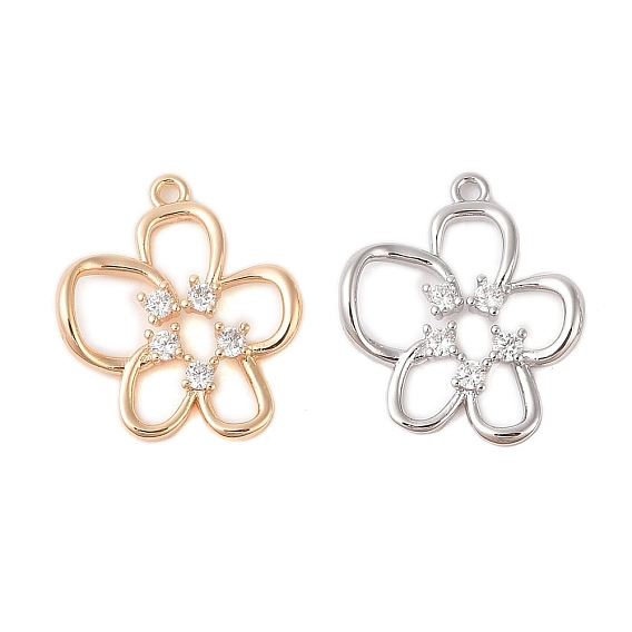 Стеклянные стразы подвески, с латунной фурнитурой , цветок, прозрачные