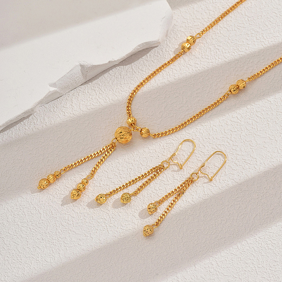 Элегантные латунные круглые бусины кисточки серьги и ожерелья комплекты для женщин