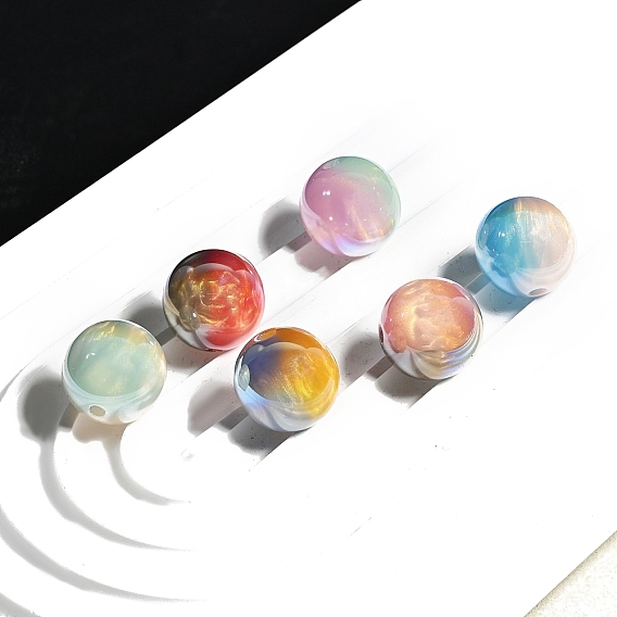 30шт. градиент цвета и УФ-покрытие радужные переливающиеся непрозрачные смоляные бусины, с блеском порошок, круглые
