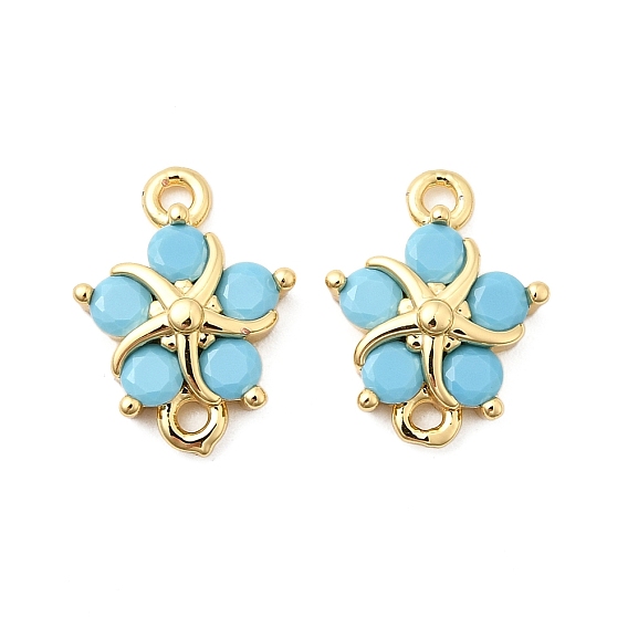 Подвески из латуни со стеклянным креплением, цветок ссылки, Небесно-голубой