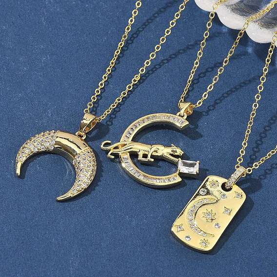 Ожерелья с подвеской из латуни с микропаве и прозрачным кубическим цирконием для женщин, реальный 18 k позолоченный