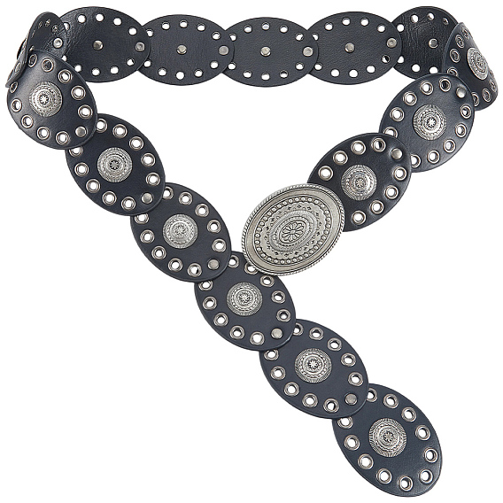 Винтажные овальные пояса из сплава и искусственной кожи с монетовидными ремешками, античное серебро