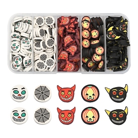 5 Style Halloween Handmade Polymer Clay Cabochons, Flat Round with Pumpkin & Ghost & Flat Round with Ghost & Flat Round with Spider Web