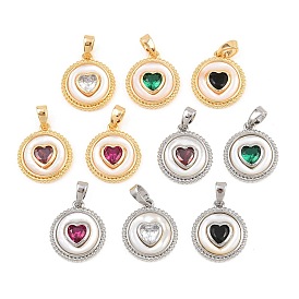 Латунные микро проложить кубического циркония подвески, с оболочкой, плоский круглый с сердечками