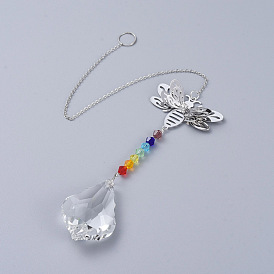 Prismes de lustre suncatchers, pendentif en forme de feuille d'érable en cristal chakra, avec maillons en fer et chaîne de câble, facette