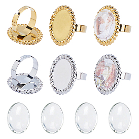 Наборы для самостоятельного изготовления овальных колец, включая 304 компоненты кольца манжеты из нержавеющей стали, Кабошоны из стекла