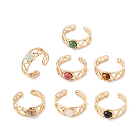 Полукруглое открытое кольцо-манжета с натуральным драгоценным камнем, ионное покрытие (ip) 304 волновое кольцо из нержавеющей стали для женщин, золотые