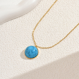 Женское ожерелье-цепочка из нержавеющей стали в богемном стиле с бирюзой, круглые