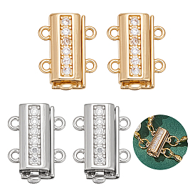 4шт. 2 цвета латунь микропаве прозрачный кубический цирконий застежки-слайдеры, 2 нитей, 4-луночное