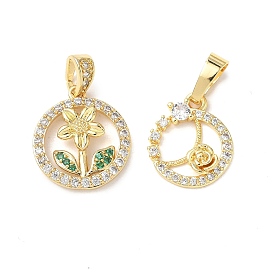 Латунные микро проложить кубического циркония подвески, без кадмия и без свинца, круглая с цветком