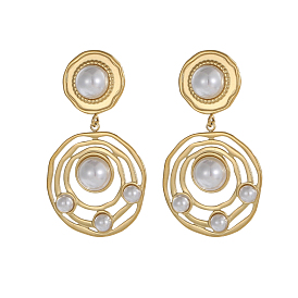 304 Серьги из нержавеющей стали, круглые, с имитацией жемчужина бисера, ионное покрытие (ip)