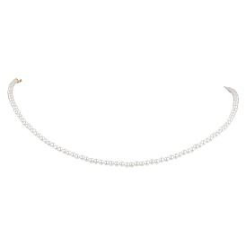 3mm Rond Natural Shell Pearl Beaded Necklace for Women, with 304 Stainless Steel Findings