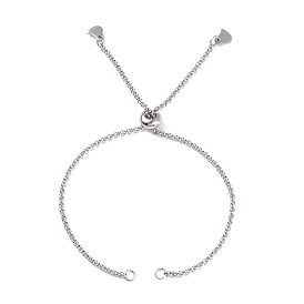 304 fabricación de pulseras deslizantes de cadena rolo de acero inoxidable, pulsera bolo, con 304 anillos de salto de acero inoxidable y cuentas de latón, corazón
