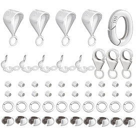925 Кольца-пружинки и трубчатые дужки из стерлингового серебра, застежка-карабин, открытые соединительные кольца, бусины-разделители и защитная пленка для бусин-кримп