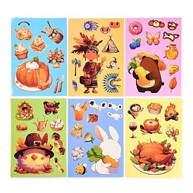 6Pcs Thanksgiving Day Paper Self-Adhesive Picture Stickers, for Water Bottles, Laptop, Luggage, Cup, Computer, Mobile Phone, Skateboard, Guitar Stickers Decor