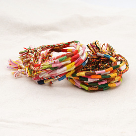Bracelet élastique artistique tissé en fil de coton, style ethnique coloré bohème, fait à la main