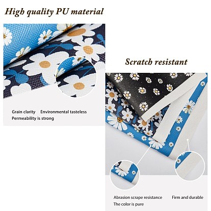 Daisy Flower Printed PVC Leather Fabric Sheets, for Earrings Making Craft and Hair Accessories Making