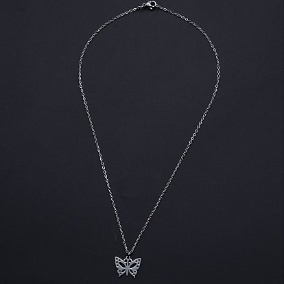 201 Stainless Steel Pendants Necklaces, with Cable Chains and Lobster Claw Clasps, Butterfly