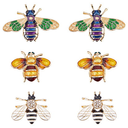 6 шт. 3 стили пчелы эмалевые булавки, штыри отворотом сплава горного хрусталя для одежды рюкзака