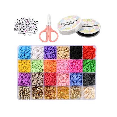 2973Pcs Geometry Polymer Clay/Cowrie Shell/Plastic/Acrylic Beads, 60Pcs Starfish & Star Plastic Pendants, Iron Findings, Zinc Alloy Clasps, Scissors and Elastic Thread, for DIY Jewelry Making Kits