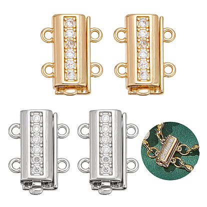 4шт. 2 цвета латунь микропаве прозрачный кубический цирконий застежки-слайдеры, 2 нитей, 4-луночное