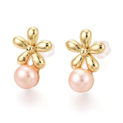 Серьги-гвоздики из натурального жемчуга в форме цветка из латуни, с 925 штырями стерлингового серебра, долговечный