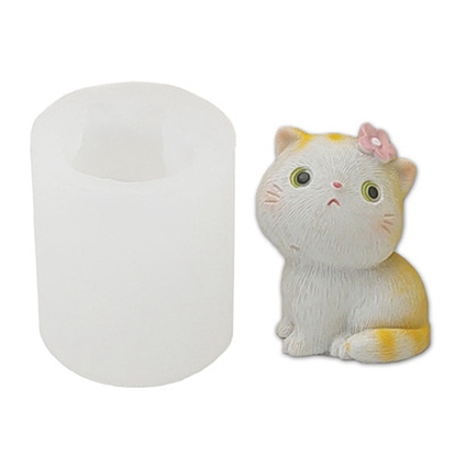 Cat with Flower Food Grade Silicone Molds, Fondant Molds, Resin Casting Molds, for Chocolate, Candy, UV Resin & Epoxy Resin Decoration Making