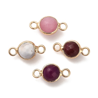 Окрашенный натуральный белый нефрит ограненные круглые звенья соединительные подвески, с фурнитурой латунной золотого тона