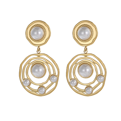 304 Серьги из нержавеющей стали, круглые, с имитацией жемчужина бисера, ионное покрытие (ip)