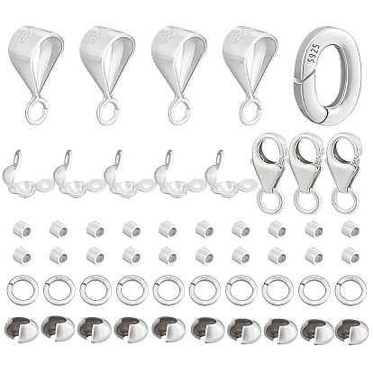 925 Кольца-пружинки и трубчатые дужки из стерлингового серебра, застежка-карабин, открытые соединительные кольца, бусины-разделители и защитная пленка для бусин-кримп