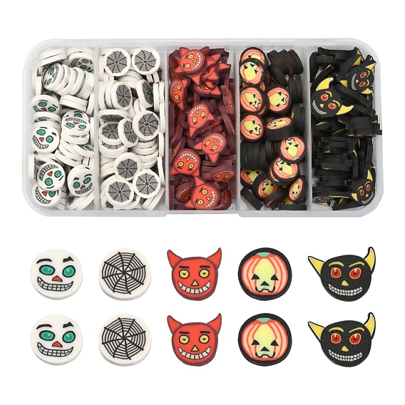 5 Style Halloween Handmade Polymer Clay Cabochons, Polymer Clay Slices for Resin Crafts & DIY Projects, Flat Round with Pumpkin & Ghost & Flat Round with Ghost & Flat Round with Spider Web