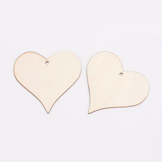Undyed Wooden Pendant, Heart