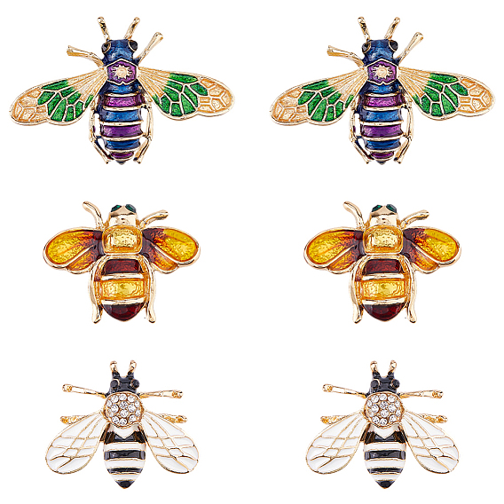 6 шт. 3 стили пчелы эмалевые булавки, штыри отворотом сплава горного хрусталя для одежды рюкзака