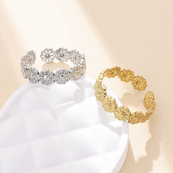 304 открытая манжета из нержавеющей стали для женщин, цветок