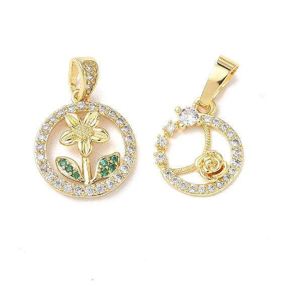 Латунные микро проложить кубического циркония подвески, без кадмия и без свинца, круглая с цветком