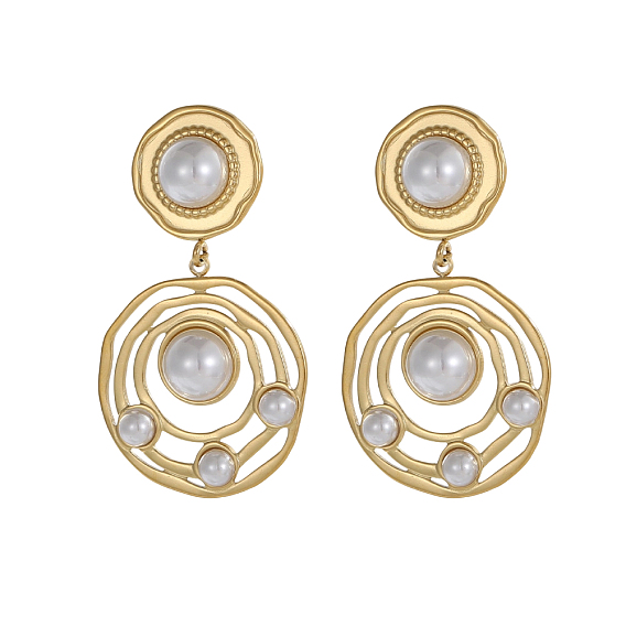 304 Серьги из нержавеющей стали, круглые, с имитацией жемчужина бисера, ионное покрытие (ip)