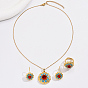 Flower Cubic Zirconia Jewelry Set for Women, Brass Dangle Earring & Adjustable Rings & Pendant Necklaces