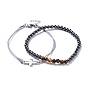 Stackable Bracelets Sets, with Non-Magnetic Synthetic Hematite, Natural Tiger Eye, Stainless Steel Findings and Waxed Polyester Cord